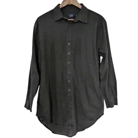 Onia Standard Long Sleeve Linen Blend Shirt Button Down Black Men's size Small - Picture 2 of 15